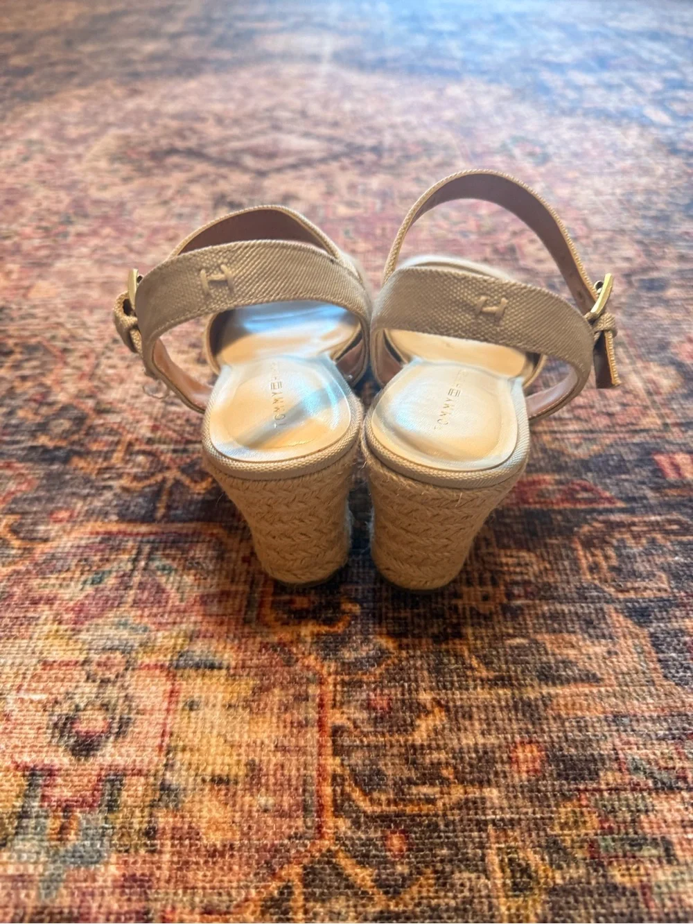 Tommy Hilfiger Neutral Beige Canvas Espadrille Wedge Sandals